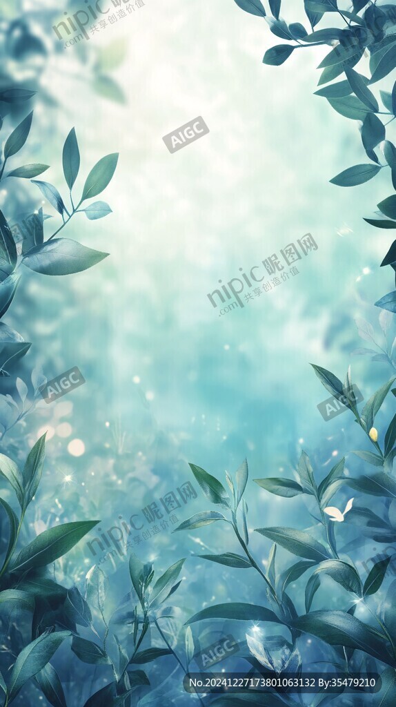 藍綠色夢幻森系背景圖