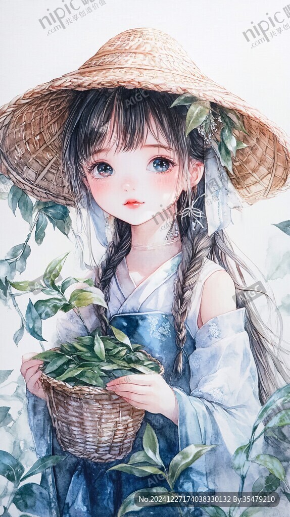 采摘農家少女插畫