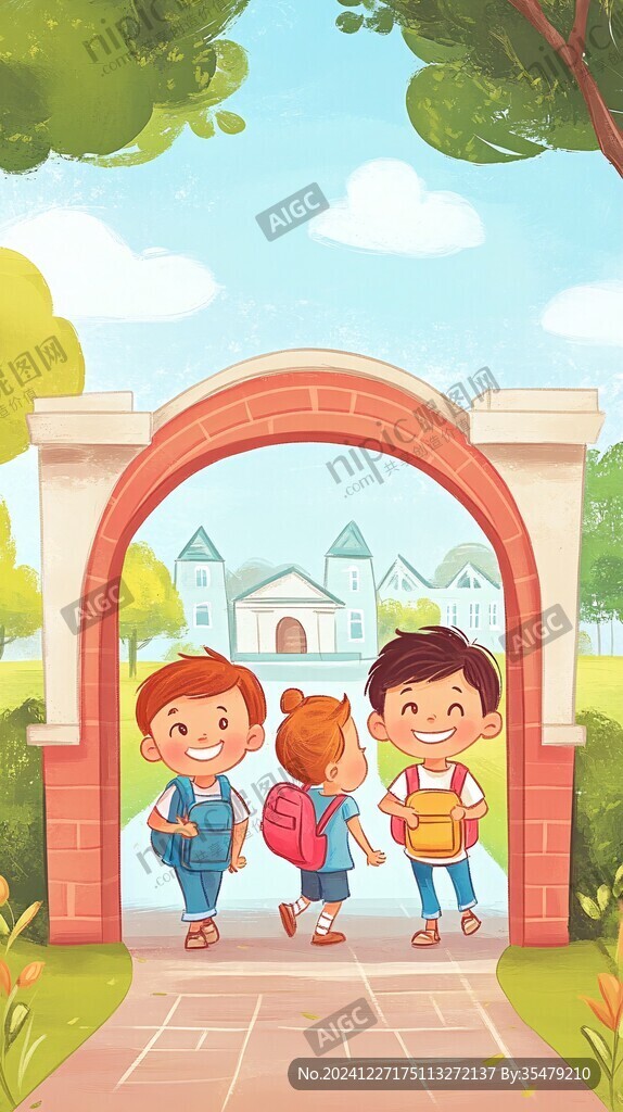 開學季兒童去學校插畫