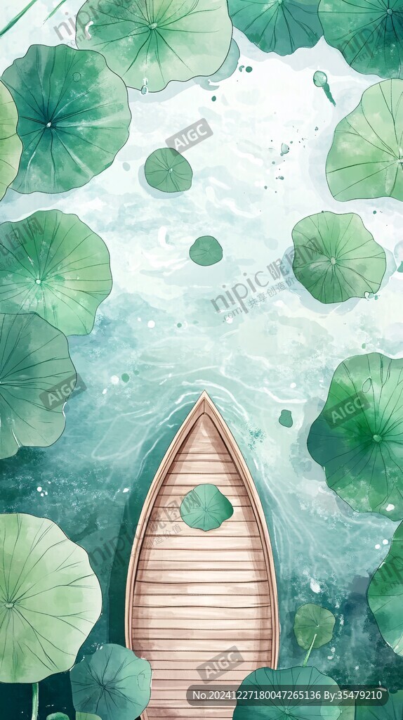 夏天荷塘插畫