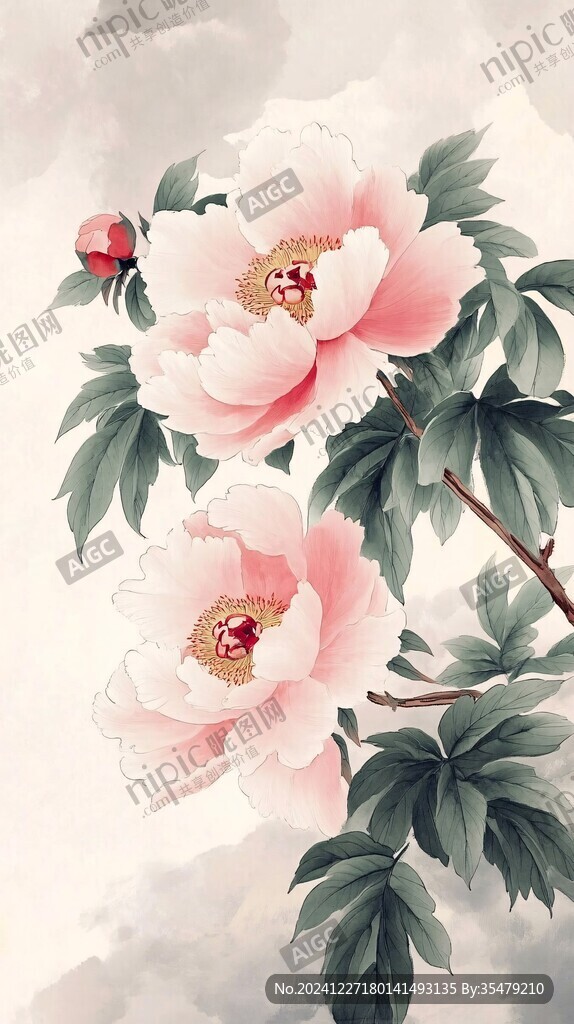 唯美牡丹插畫