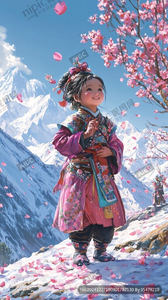 羌族女孩插畫