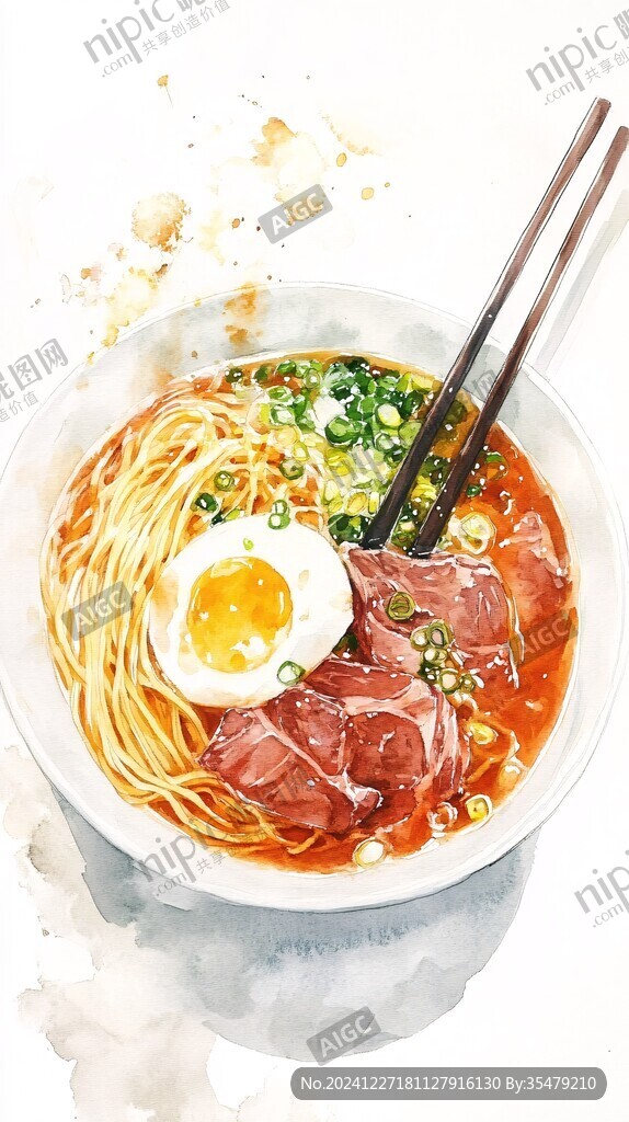 水彩插畫牛肉面