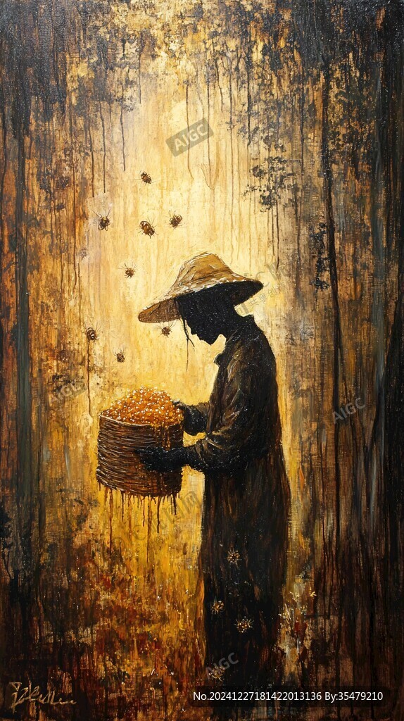 采蜜油畫