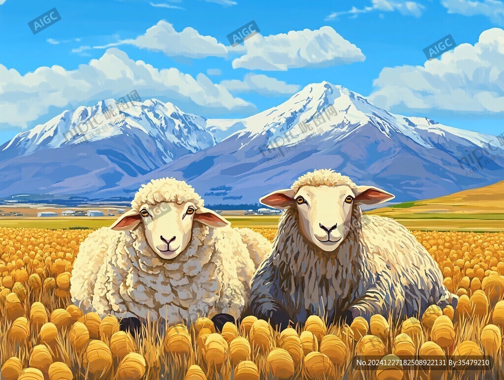 草原綿羊插畫