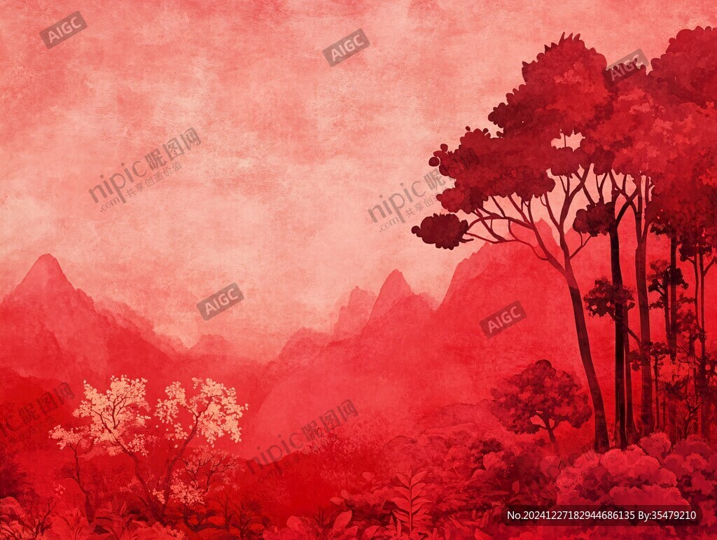 紅日水墨山水