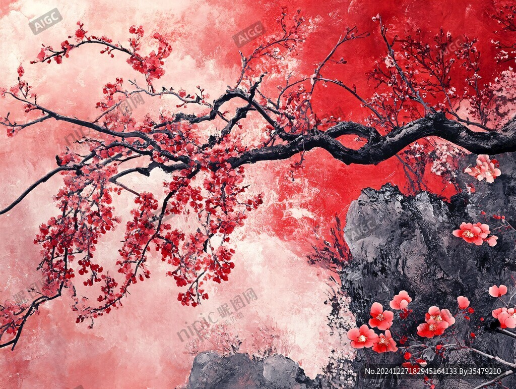 暖色調(diào)墨韻唯美紅色