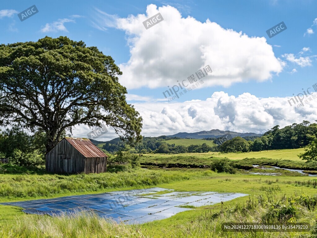 木屋倒影牧場林場風(fēng)景