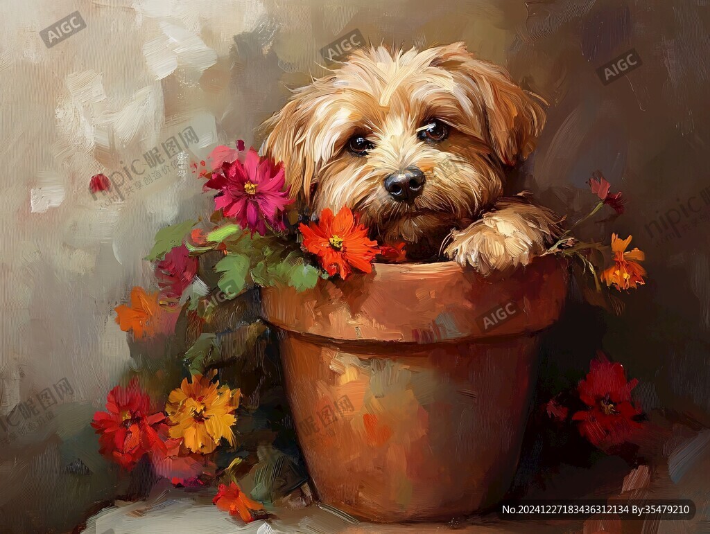 狗狗與鮮花