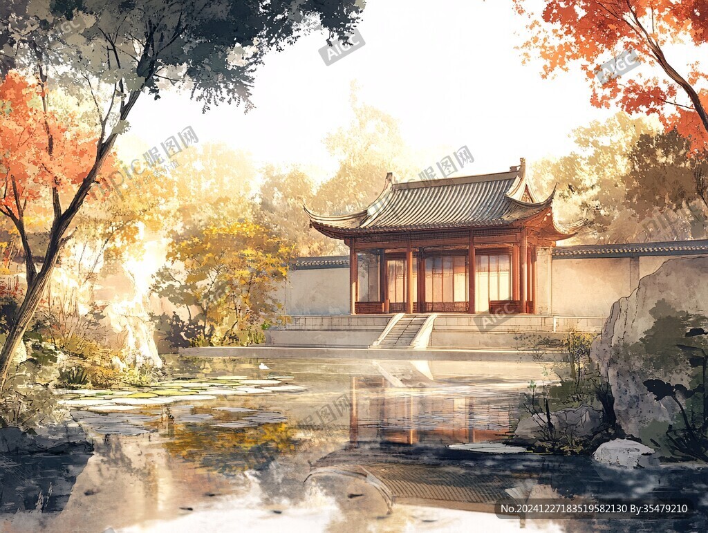 插畫(huà)愛(ài)晚亭