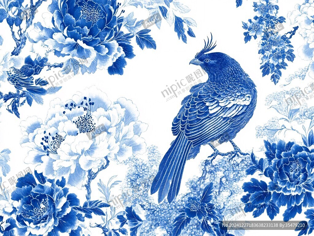 新中式牡丹花鳥圖