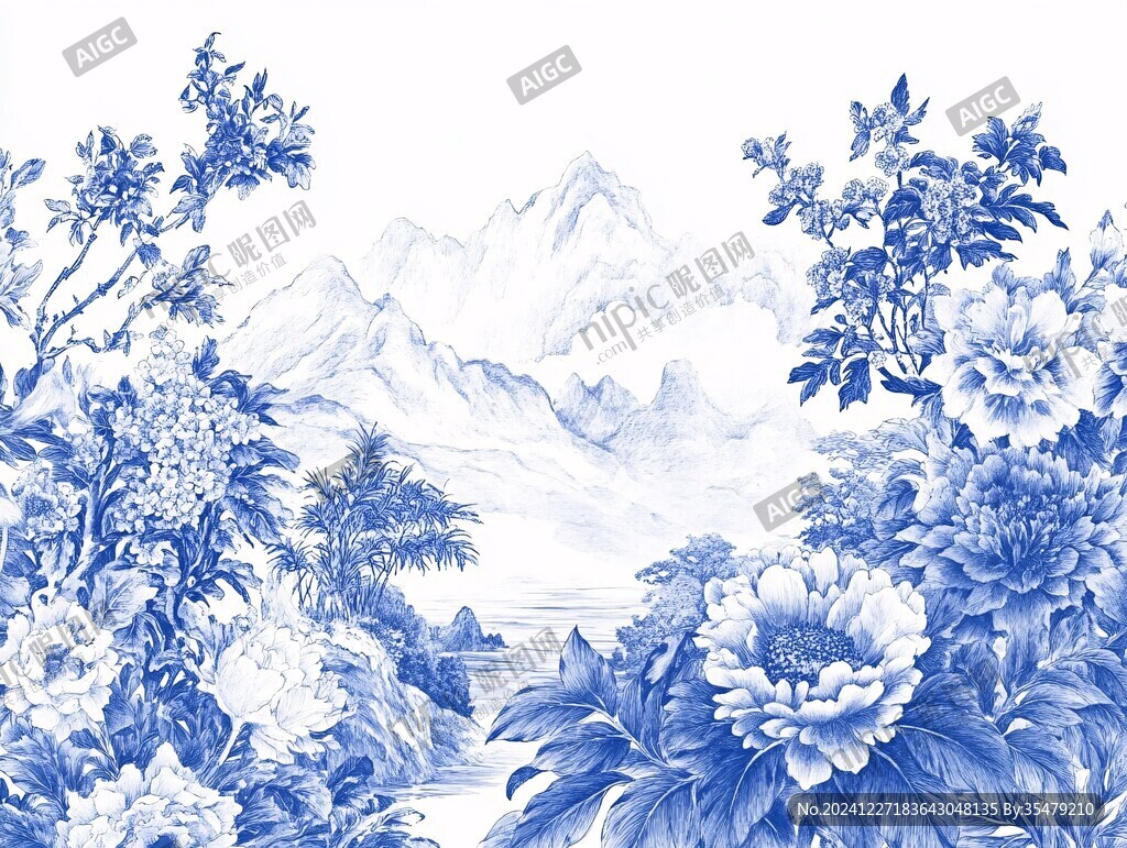 山水畫青花瓷