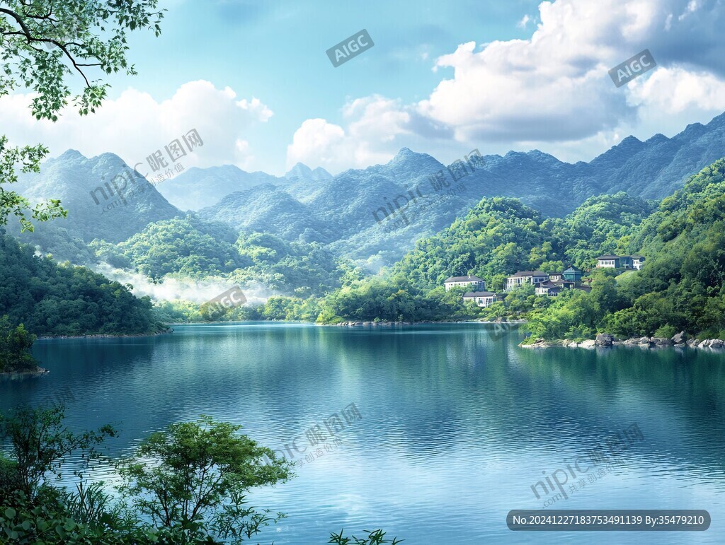藍(lán)天白云綠水山林背景