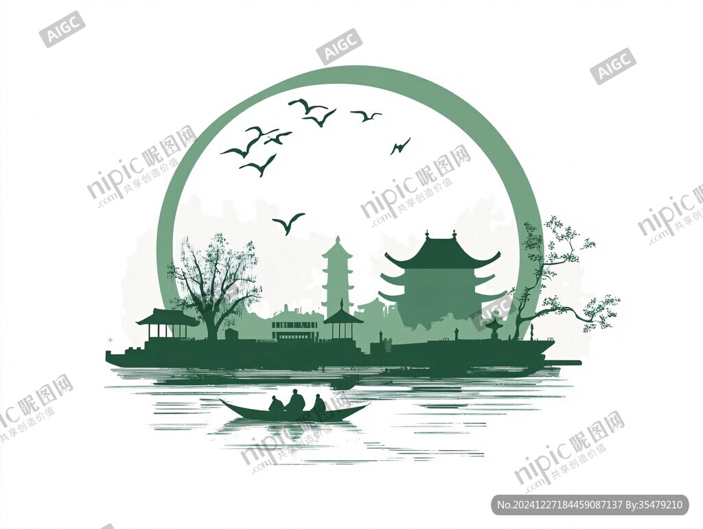 江南標志建筑江南插畫