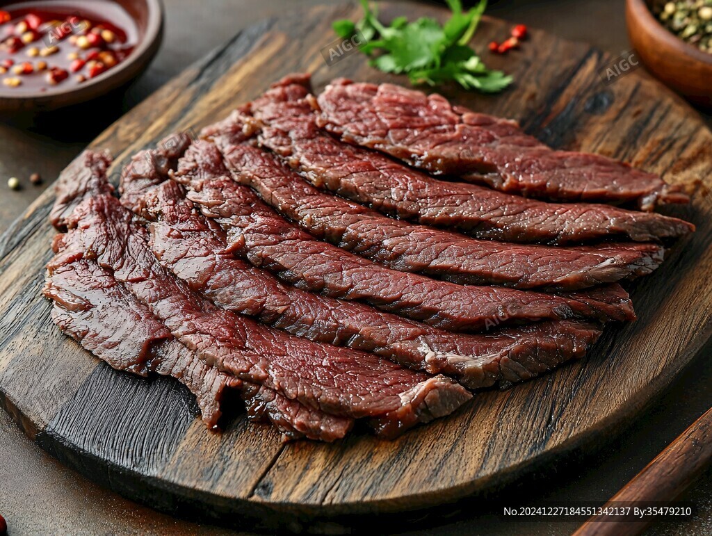 木底上放著一碟鮮牛肉