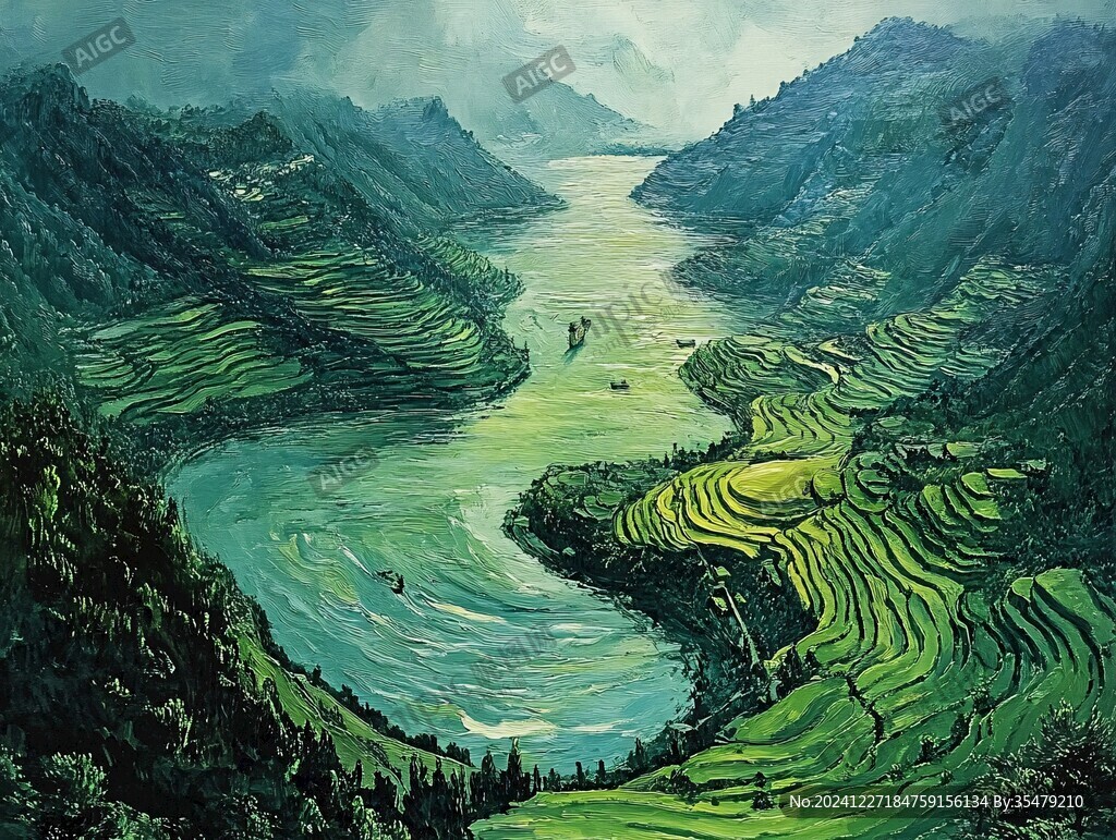 梯田水粉畫