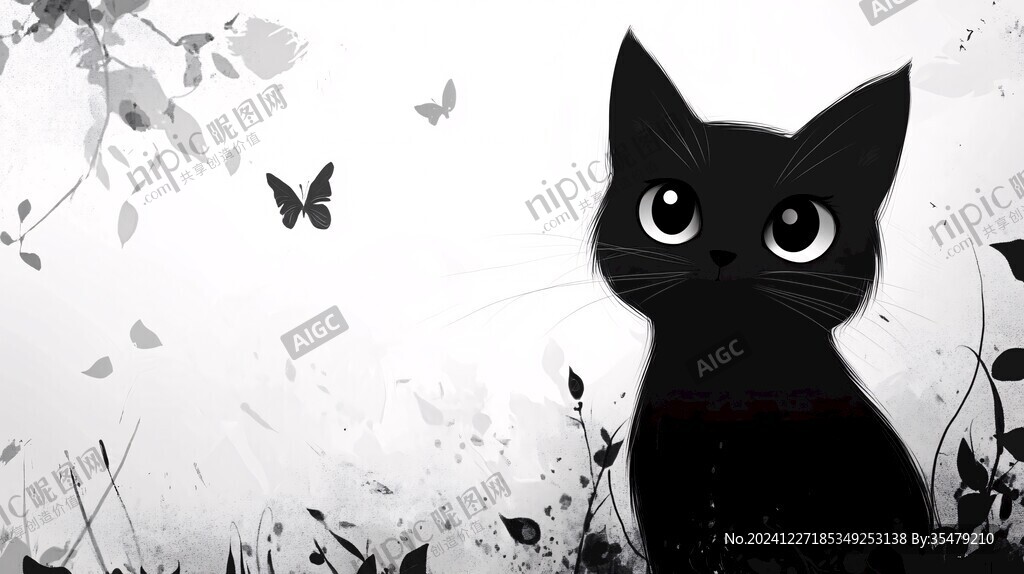 小黑貓插畫