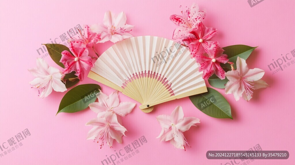 熱帶花卉紅紙扇