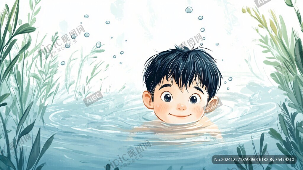 兒童游泳插畫