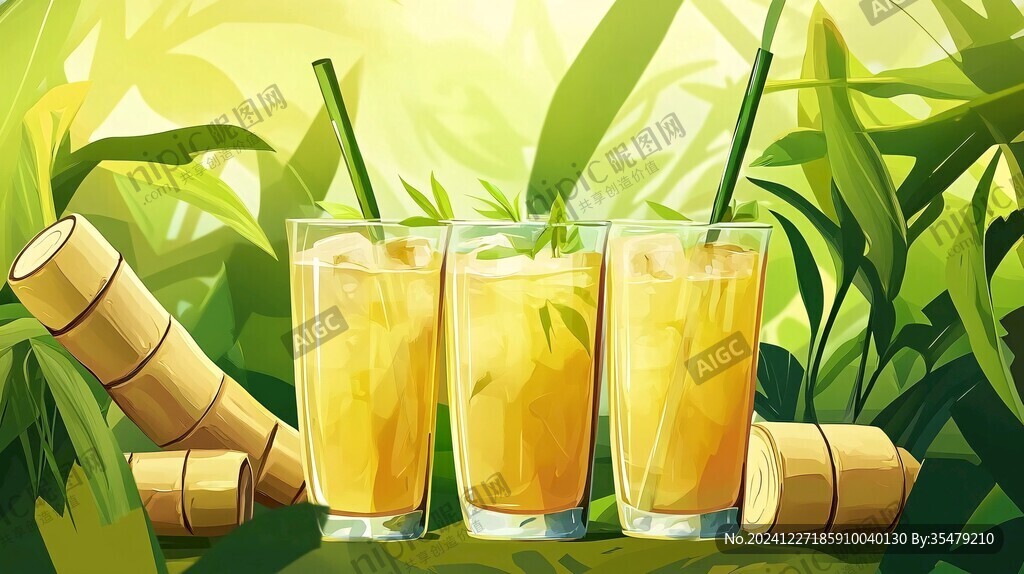 竹筒奶茶插畫