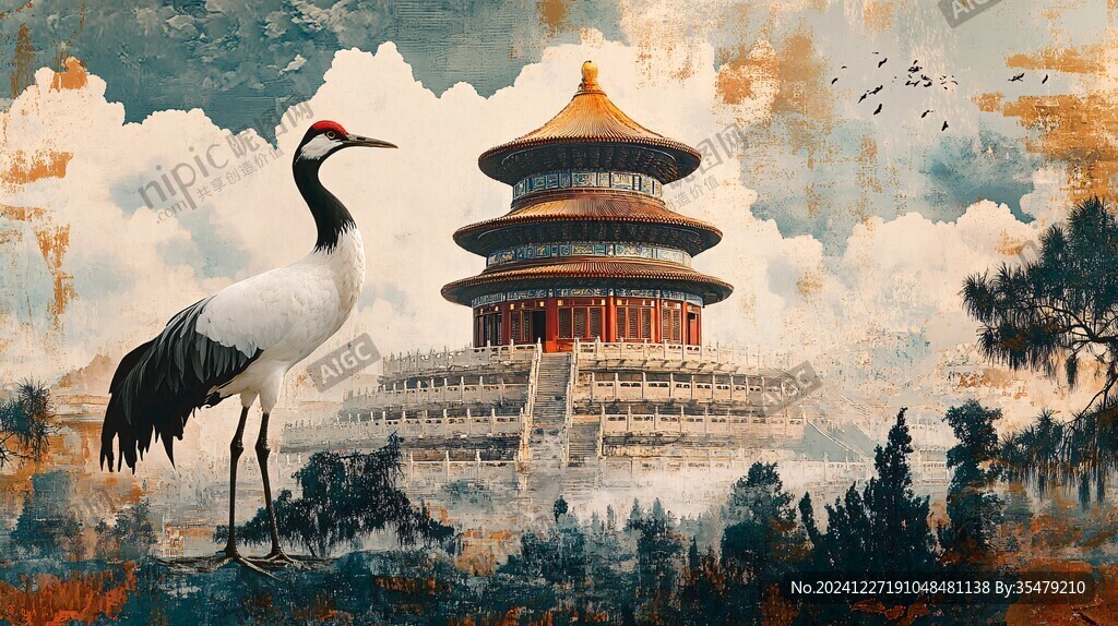 仙鶴故宮插畫