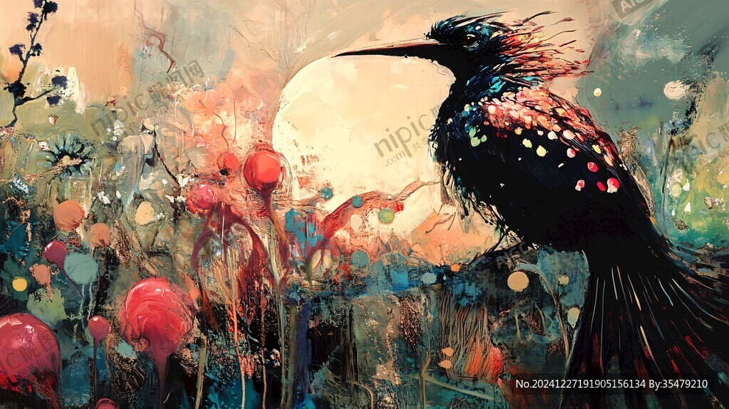 夢幻花鳥油畫