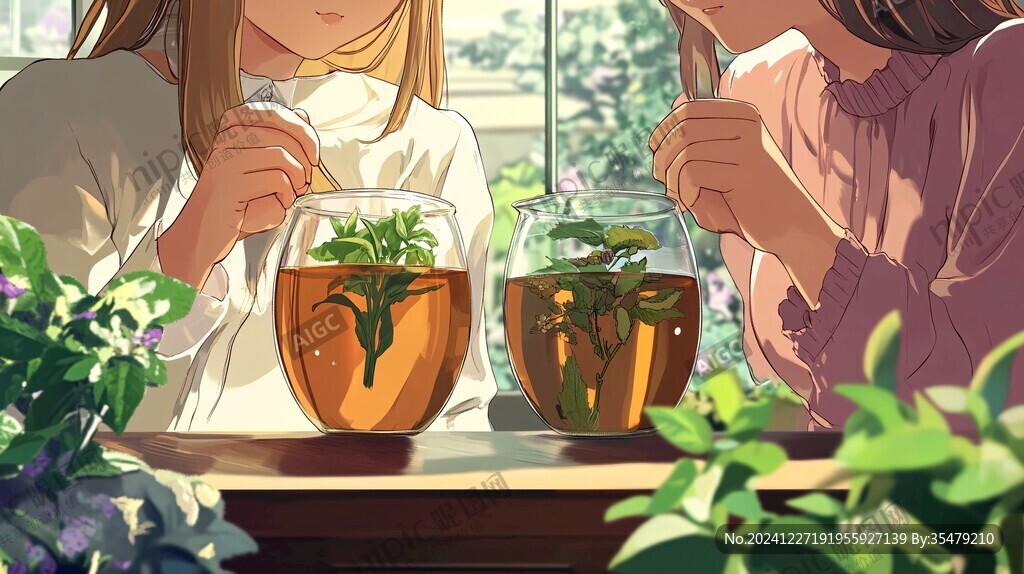 場景插畫植物少女