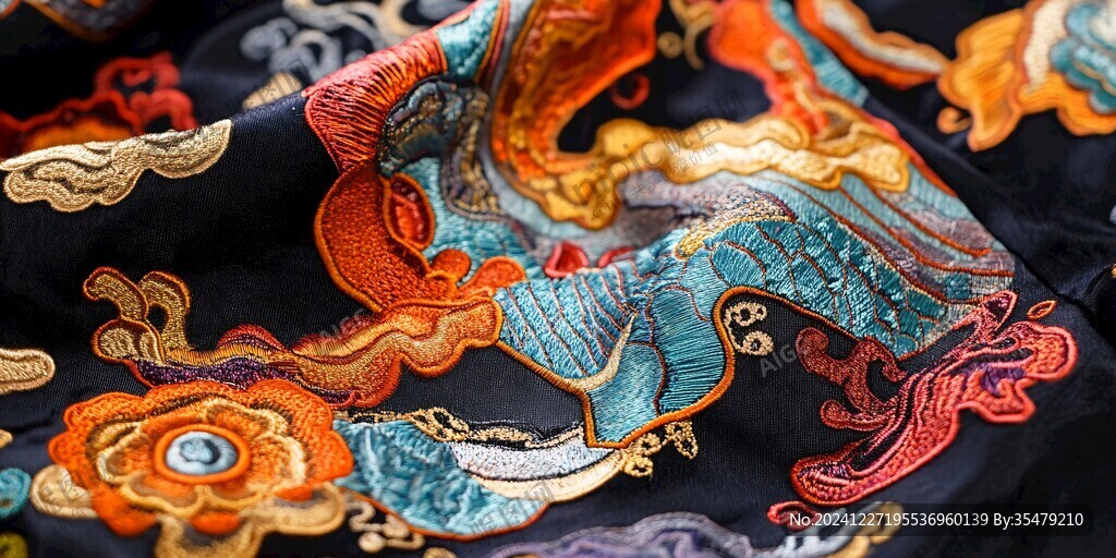 對襟團龍刺繡特寫