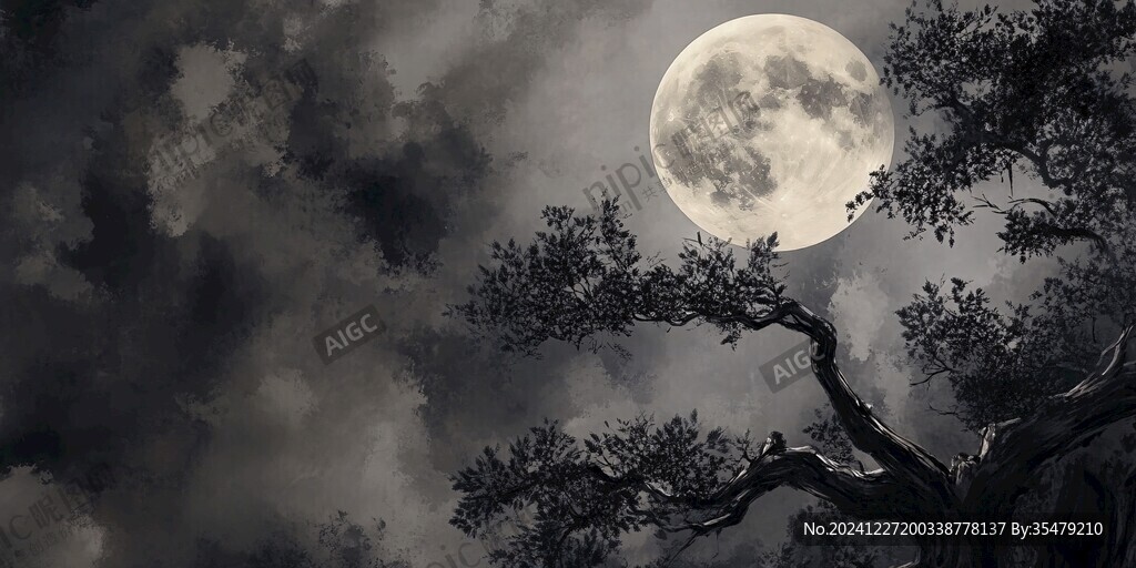 月色夜色夢幻森林背景