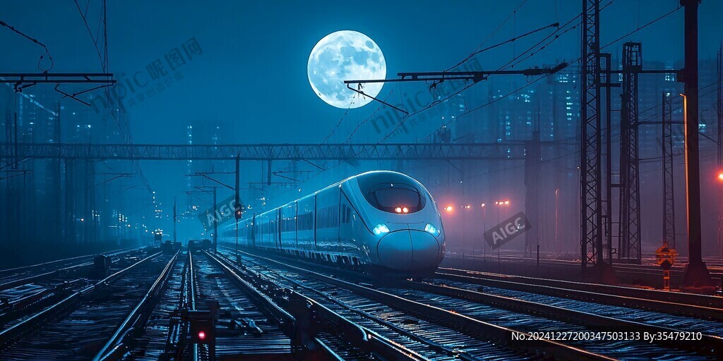 高鐵列車夜晚火車站