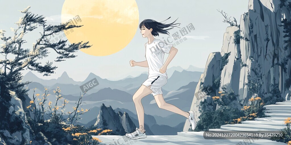 健身晨跑人物插畫