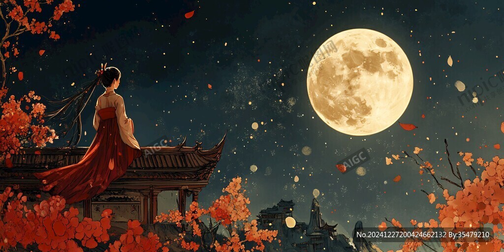 中秋樓閣仙女圖