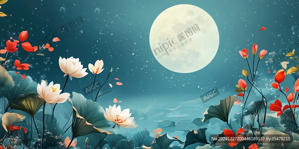 月色荷花背景墻