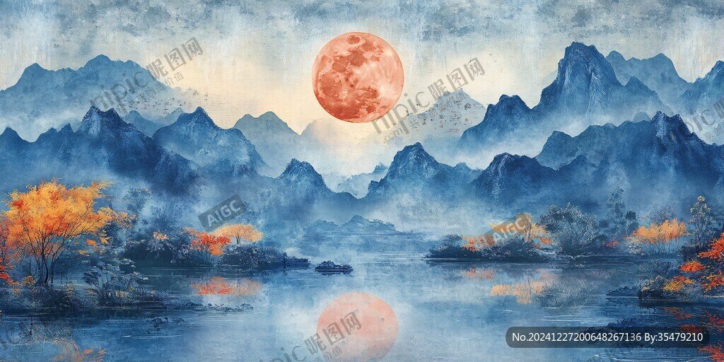 新中式水墨湖山秋月