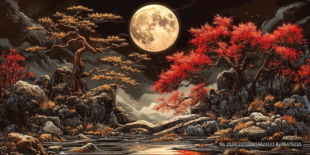 山水裝飾畫唯美中秋