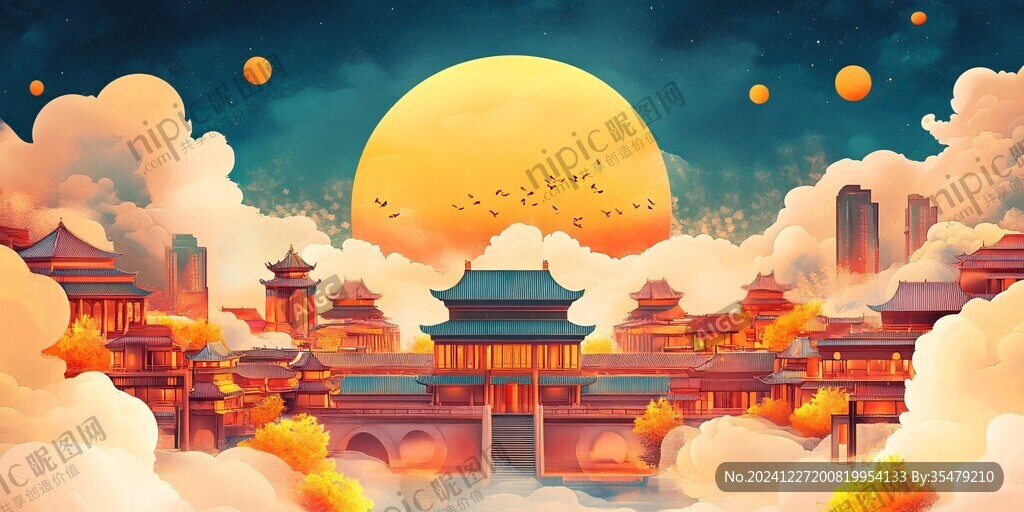 中秋建筑插畫