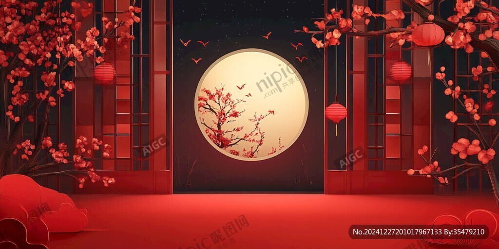 新中式暗紅色舞臺背景