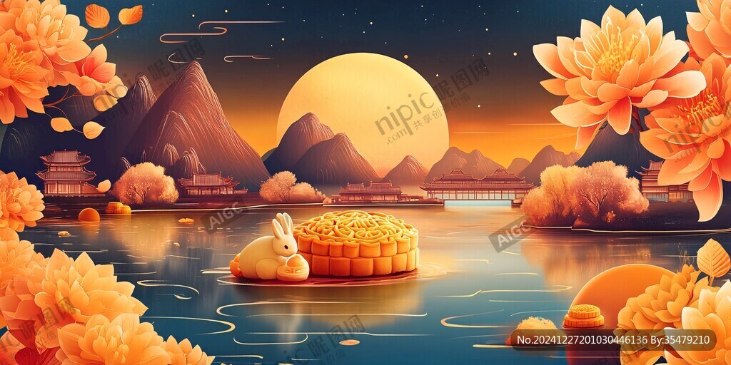 月餅包裝中秋插畫