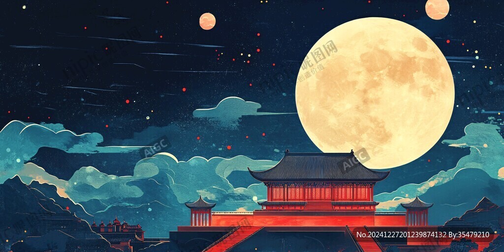 中秋建筑插畫