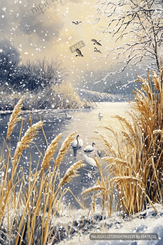 冬季蘆葦濕地雪地
