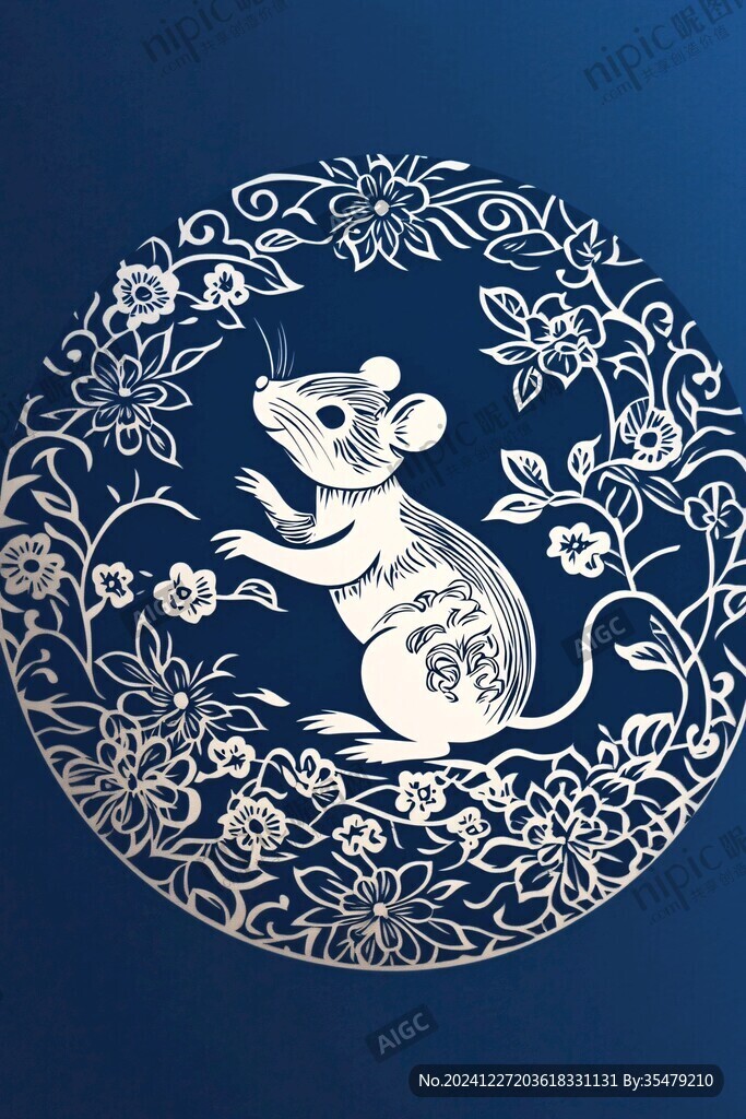 鼠年剪紙包裝插畫
