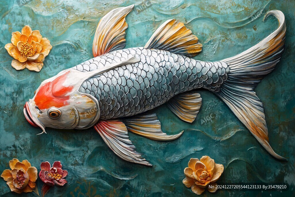 彩雕荷花鯉魚