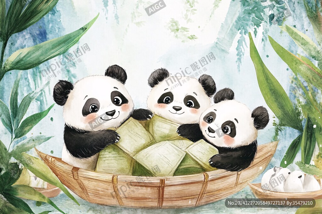 大熊貓美食插畫