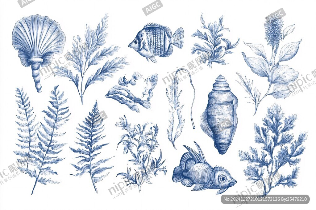 沉水植物插畫