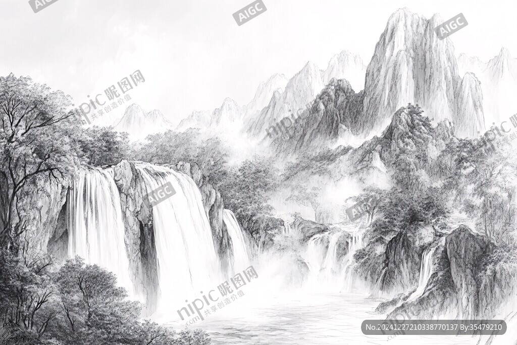 水墨數(shù)字畫工筆山水