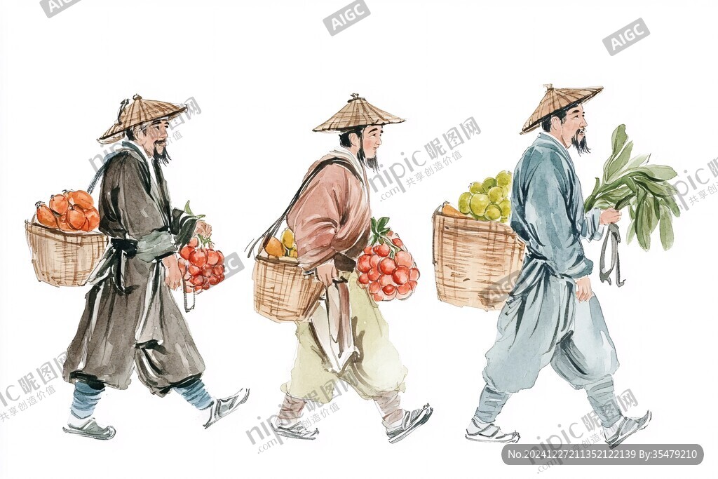 古代賣菜插畫