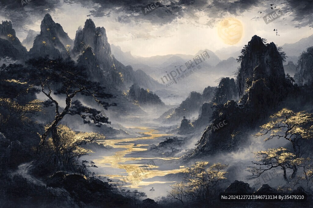 夜景山水畫