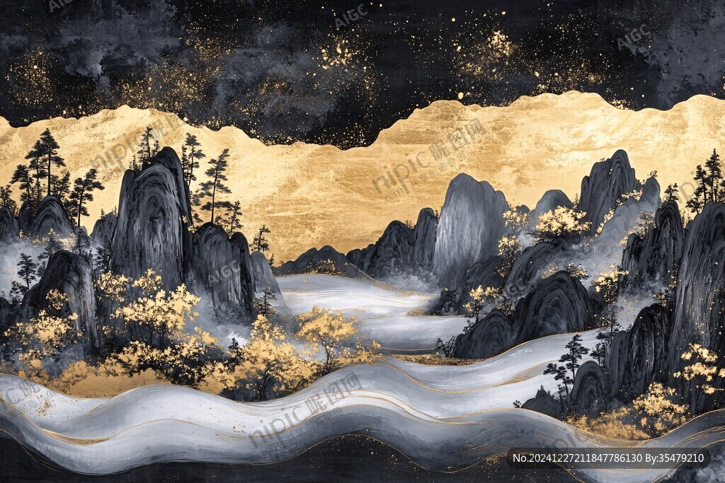 金色巨幅山水畫(huà)
