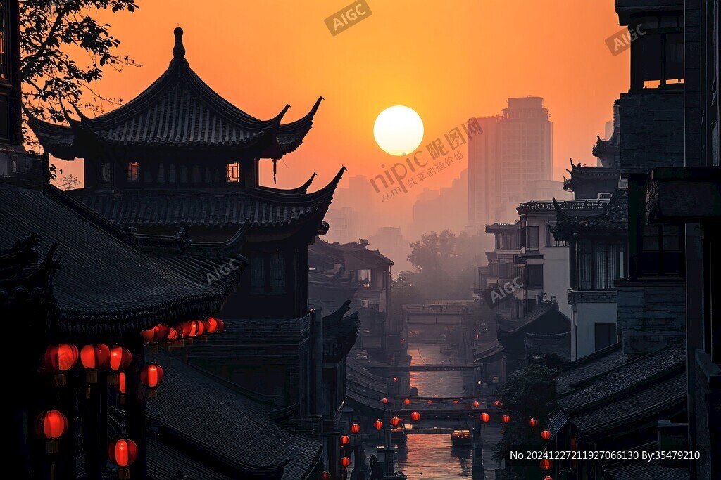 古街日出