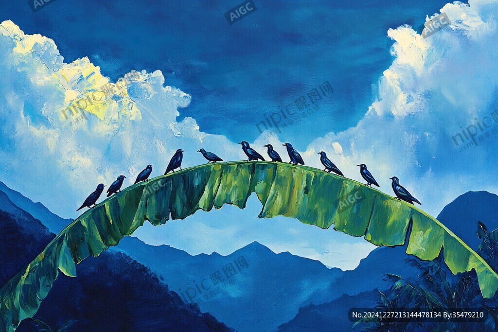 手繪鷹森林裝飾畫